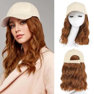 AISI QUEENS Hat Wig Hat with Hair Attached for Women Cap with Hair Attached for Women Baseball Cap Wig Extensions Short Wave Synthetic Adjustable for Daily Use (16 Inch, 30#)