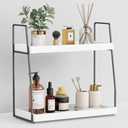 Forbena 2 Tier Bathroom Counter Organizer, White and Grey Coffee Bar Organizer for Countertop, Wood Shelf Tray for Vanity Makeup Storage, Small Kitchen Sink Top Organizers for Coffee Bar Station