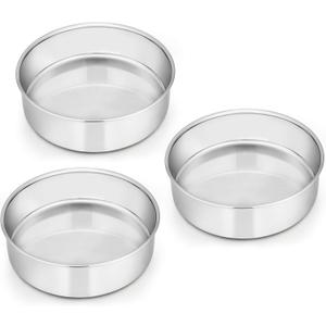 E-far 6 Inch Cake Pan Set of 3, Stainless Steel Round Smash Cake Baking Pans Tins, Non-Toxic & Healthy, Mirror Finish & Dishwasher Safe