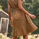 IFFEI Mommy and Me Matching Dresses Womens Summer Boho Floral Dress Ruffle Beach Mini Dress with Belt (S)