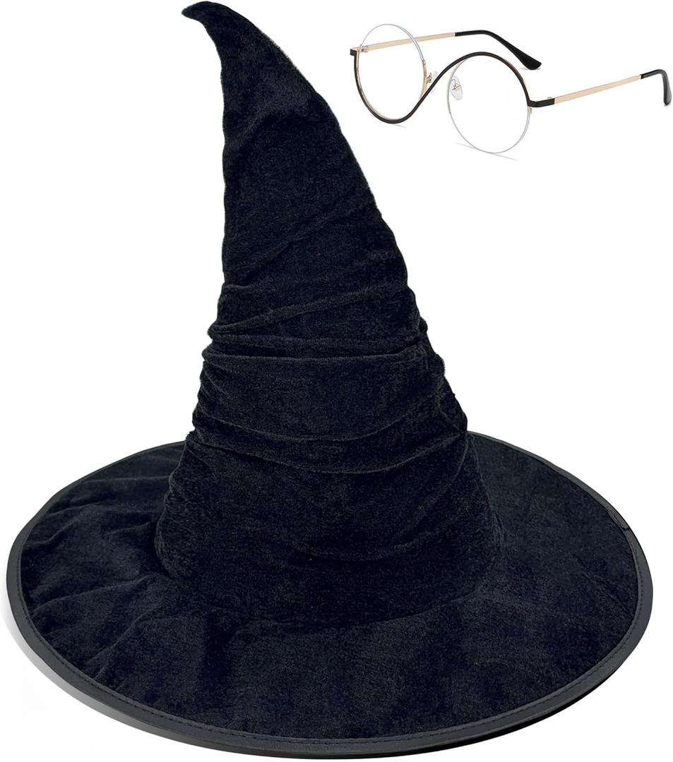 Pmnoyal Elphaba Glasses Hat Gloves West Bad Wizard Cosplay Accessories Green Costumes Halloween Carnival Party Props Set (Black)