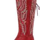 Uillnoodu Wide Calf Cowboy Boots Women Adjustable Lace Up Knee High Tall Plus Size Cowgirl Boots Western Style Comfortable 2-Inch Heel 10W