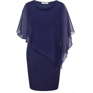 SeSe Code Women's Mesh Cape Overlay Bodycon Knee Length Pencil Dress for Wedding Guest
