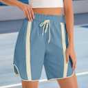 Fisoew Womens Baggy Cargo Shorts Casual Wide Leg Knee Length Drawstring Elastic Waist Workout Running Athletic Yoga Shorts