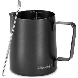 Milk Frothing Pitcher 350ml/12oz Steaming Pitchers Stainless Steel Milk Coffee Cappuccino Latte Art Barista Steam Pitchers Milk Jug Cup with Decorating Art Pen, Matte Black