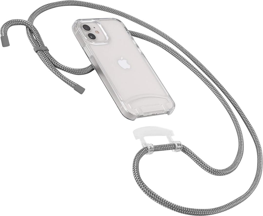 HoldingIT Clear Crossbody Phone Case for iPhone 12 Pro Max with Detachable Lanyard, 2-in-1 Crossbody iPhone Cover with Drop Protection, Adjustable Rope