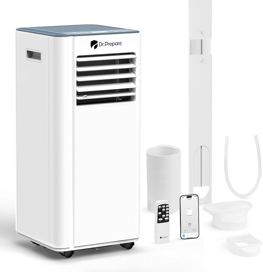 DR.PREPARE 8,000 BTU Portable Air Conditioner with WiFi, 4-in-1 Portable AC Unit, Remote Control, Fast Cooling, 24H Timers with Fan & Dehumidifier, Window kit, Cools Up to 350 sq. ft for Rooms