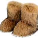 QMFUR Women's Furry Faux Fur Boots Knee High Snow Boots Fuzzy Fluffy Flat boot Winter Warm Fashion Boots (Brown, adult, women, numeric_9, numeric, us_footwear_size_system, medium)