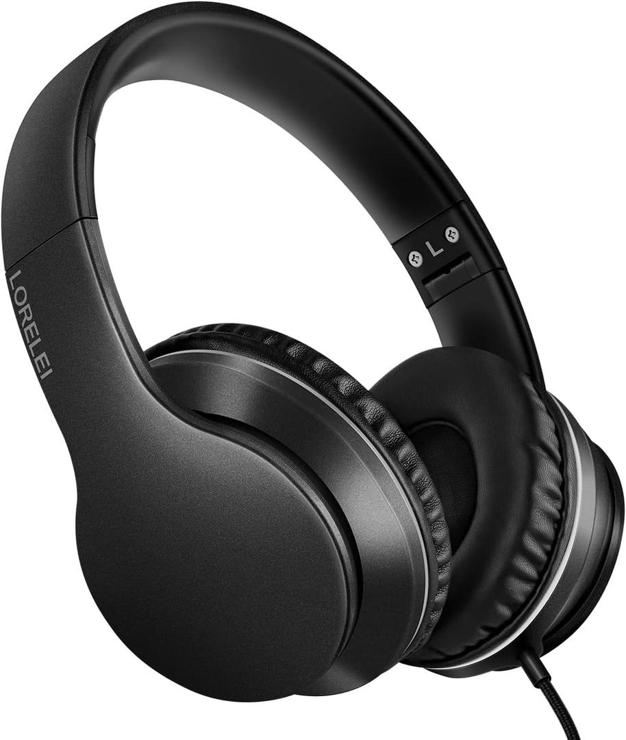LORELEI X6 Over-Ear Wired Stereo Bass Headphones with Microphone, Lightweight, Foldable & Portable with 1.45M No-Tangle for Smartphone, Tablet, MP3/4, Space Black LORELEI X6 Over-Ear Wired Stereo Bass Headphones with Microphone, Lightweight, Foldable & Portable with 1.45M No-Tangle for Smartphone, Tablet, MP3/4, Space Black