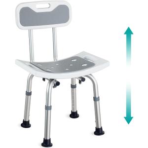 Pelegon Shower Chair for Inside Shower, Shower Bench with Back, Adjustable 15-19 in Height, Non-Slip Feet, Rust-Resistant Aluminum Bath Seat for Elderly and Disabled, 300 lb Capacity - Grey