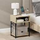 Furinno Moretti Side Table, 3-Tier End Table with Charging Station, Metal Frame Night Stand, Bedside Table with USB and Type-C Charging Port, for Living Room, Bedroom, Bauhaus Oak
