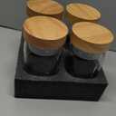 4 Pack Glass Salad Jars with Wooden Lids for Meal Prep, Leakproof Container with Two Small Built in Cups for Wet/Dry Separation for Salad Dressing and Ingredients, 32oz Mason Jars (Oak)