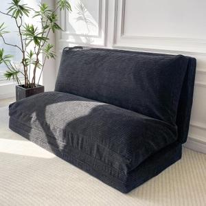 MAXYOYO Bean Bag Bed Folding Sofa Bed Floor Mattress for Adults, Extra Thick and Long Floor Sofa with Corded Washable Cover, Black, 39x95 Inch