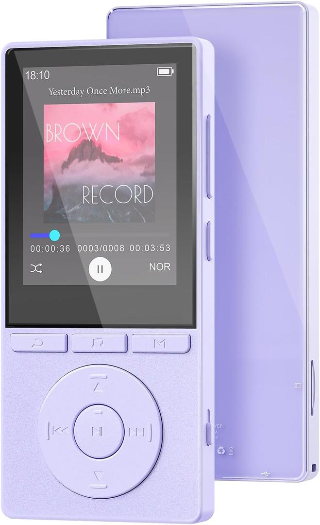 64GB MP3 Player with Bluetooth 5.3, Music Player with HiFi Sound for Sports Runners, 2.4" Screen MP3 Player Built in HD Speaker Voice Recorder E-Book, Expanded Up to 128GB, Earphone Included, Purple