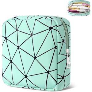 Sanitary Napkin Storage Bag, Leather Portable Period Bag for Girls Women, Sanitary Napkin Period Pad Pouch Tampon Holder for Purse (Mint Green, Small)