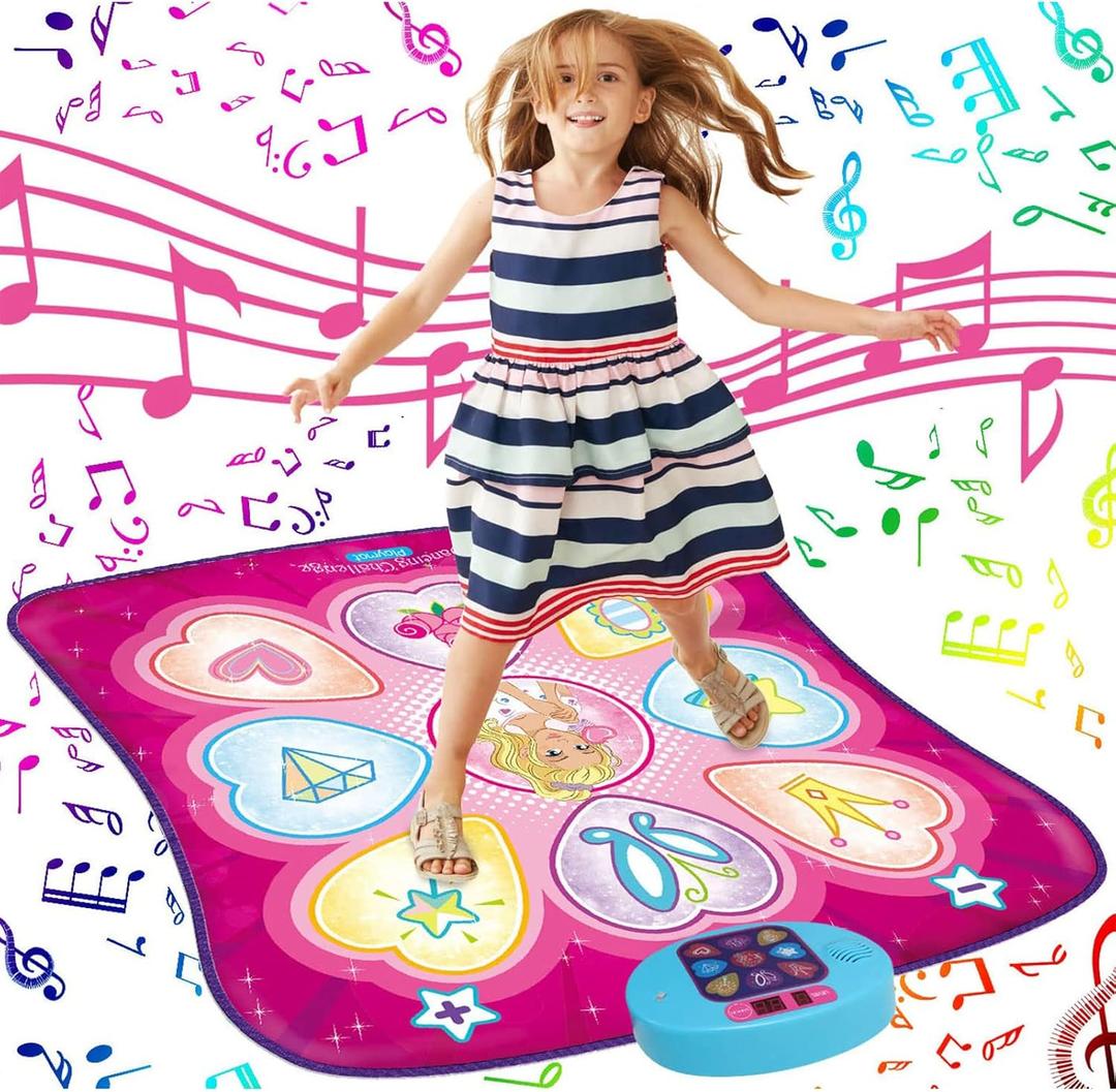 SUNLIN Dance Mat - Rhythm Step Play Mat - Dance Game Toy Pad with LED Lights, Gift for Kids Girls 3-12, Adjustable Volume, Built-in Music, 3 Challenge Levels, Pink