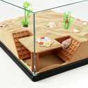 Hermit Crab Hideout Cave with Food Dishes & 2 Aquarium Plants – Underground Habitat Shelter for Terrarium or Tank Corner, Safe Textured Hide Decor for Hermit Crabs & Small Reptiles