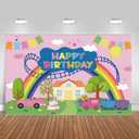 Happy Birthday Pink Pig Backdrop,Pink Pig Theme Birthday Backdrop Cartoon Decorations Photo Photography Background5x3ft