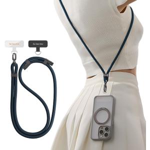 TORRAS Phone Lanyard Crossbody with 2 Phone Tabs, Adjustable Anti Theft Strap for All Cellphone, Premium Metal Buckles, Skin-Friendly, Universal Cellphone Neck lanyard for Travel Essentials, Deep Blue