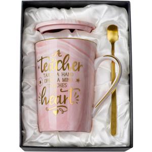 Unique Teacher Appreciation Gifts for Women - Best Teachers Day Mug for Teachers from Student, 14Oz Pink Marble Ceramic Teacher Cup with Gold Print, Birthday Retirement Graduation, Nice Gift Boxed