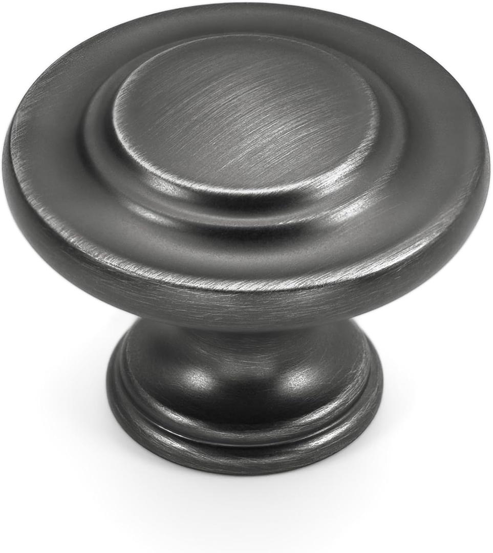 HESTIA HARDWARE 10 Pack | 1-1/3 Inch Round Pewter Silver Drawer Knob | Antique Drawer Knobs and Pulls, Kitchen Door Knobs for Cabinets Or Bathroom Cabinet Knobs | Dark Grey Dresser Knob(Z4.10.B)