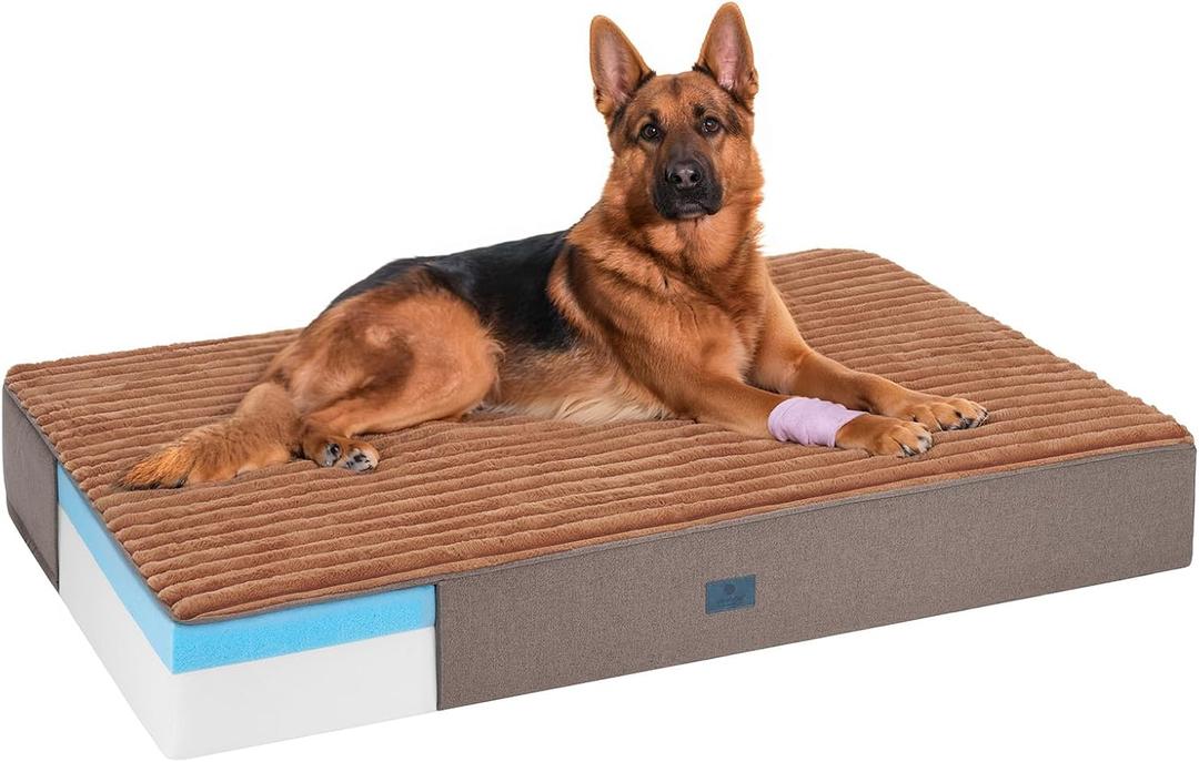 Veehoo Orthopedic Memory Foam Dog Bed, 7 Inch Thick Extra Large XXL Dog Bed for Senior Dogs with Ultra-Soft Fluffy Surface, Waterproof Liner, Removable Washable Cover and Non-Slip Bottom, 52"x36"x7" (Brown)