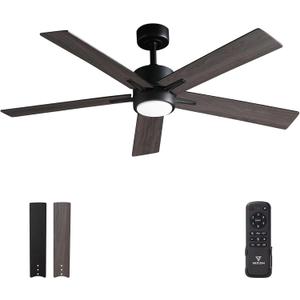 Ceiling Fan with Light Remote: 52 Inch Modern Bedroom Fans with Dimmable Tri-Color Temperature LED - Quiet Reversible DC Motor - Indoor Outdoor (Black+Walnut-5)