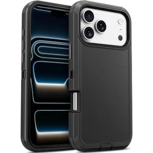Jelanry Case for iPhone 17 Pro 5G 6.3-inch, Heavy Duty Rugged & Dual-Layer Shockproof Dropproof Protection w/Port Anti dust Scratch Armor Back Cover Phone Case for Apple iPhone 17 Pro, Black