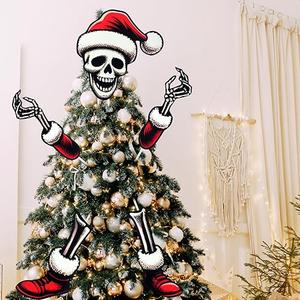 Soulchen 11 Inch Christmas Tree Topper Gothic Skull with Santa Hat Tree Topper Decor Christmas Trees Spooky Decor Skeleton Head Arms and Legs Ornaments for Home Funny Holiday Xmas Party Decorations