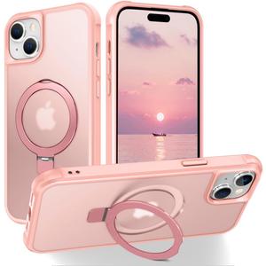 Hocase for iPhone 15 Pro Case 6.1", with Magnetic Ring Stand [Compatible with MagSafe] [Military Grade Protection] Slim Shockproof Translucent Protective Phone Case - Pink