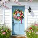 24 Inch Spring Summer Wreaths for Front Door, Summer Wreath with Luxury Dahlias, Peony, Tulips & Roses Floral Wreaths with Greenery Farmhouse Seasonal Spring Door Wreath for Indoor Outdoor Home Decor