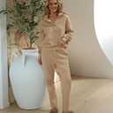 Herseas Lounge Sets for Women Button Fall 2 Piece Outfits Sweatsuits Long Sleeve Fleeced Travel Suits Fashion Clothing (Beige, XXL)