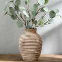 Ceramic Flower Vase, 6.7 inch Farmhouse Rustic Vintage Vases for Home Decor Table Living Room Entryway Book Shelf Fireplace Centerpiece (Rust)