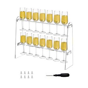 Yoande 2 Pcs Champagne Wall Stand Acrylic Champagne Wall Holder Flute Glass Holder Stand 2 Tier Glass Stemware Rack Standing Drink Tower Shelf for Display Cabinet Wedding (Clear,20 Slots)
