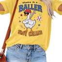 Women Baseball Mom Graphic T-Shirt Vintage Print Short Sleeve Tee Game Day Softball Fan Tops Soft (Yellow, L)