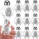 Domensi 12 Pcs Glass Holy Water Bottles 0.5 Floz Embossed Catholic Baptism Favor Christian Water Container Bulk for Guest Communion Church Gift Wedding Decor (Silver, Immaculate Heart of Mary Round Cap)