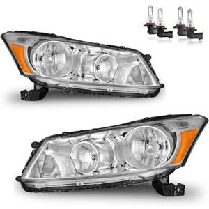 Headlights Assembly for 2008-2012 Honda Accord 4Dr, High/Low Beam W/Bulbs, Driver & Passenger Side, NOT fit coupe models or Crosstour models