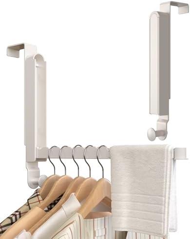 KitchLife Over Door Drying Rack, Foldable Hook Portable Space Saving Hanger for 1 3/ 8" Doors for Laundry Bathroom Bedroom Clothes Coat Towel Rack, Travel & Home Use, Ivory