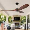 60" Wood Ceiling Fan no Light, Smart Ceiling Fans without Lights with Alexa Google App, Indoor Outdoor Ceiling Fan no Light for Bedroom Porch Modern Propeller 3 Blade High CFM Motor,Red Walnut