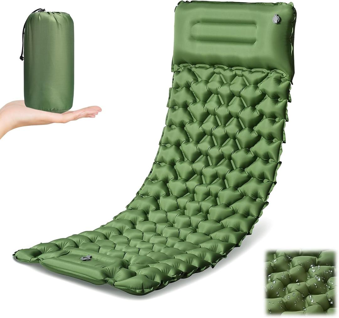 Sleeping Pad for Camping - Ultralight (1.9lbs) Inflatable Camping Mattress with Built-in Pillow & Foot Pump, 4" Thick Compact Air Pad for Backpacking, Hiking, Traveling, One-Second Deflation