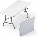 6 Feet Foldable Table with Built in Handle & Steel Legs | 6FT Heavy Duty Folding Portable | Perfect for Party, Dining, Wedding, Events, Picnic Indoor, Outdoor, Camping, Utility, Folding - 6 Foot (White)