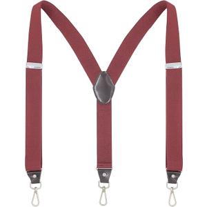 AUSUKLER Men's Suspenders with Swivel Hooks and Elastic Straps Y-back, for Heavy Duty, Big and Tall (Burgundy)