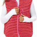 Gacaky Women's Striped Vest Winter Warm Cropped Stand Collar Full Zip Sleeveless Fleece Jacket Zip Gilet Fashion Trendy Tops (Red, L)