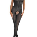 Women's Bodysuits Pantyhose Bodystocking Ultra Shimmery Stretch Toe to Bust Crotchless Body Stocking Lingerie (Black) (One Size)