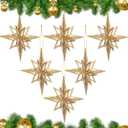 Soulchen 6 Pcs Gold Christmas Bethlehem Star Ornaments - 7.5'' Glitter Moravian Star for Christmas Tree Vintage Ornament for Xmas Tree Garland Holiday Party Decorations