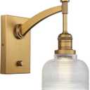 Yosoan Vintage Indoor Wall Sconce with On Off Switch, 1-Light Hardwired Vanity Industrial Boho Retro Modern Wall Mounted Bowl Texture Striped Glass Shade for Living Room Bedroom Bedroom(Antique)