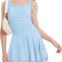 EXARUS Girls Summer Dress Teen Dance Graduation Tween Mini Ruffle Flowy Ruched Short Party School Dresses Kids 12Y (Blue)