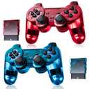 Burcica Wireless Controller for PS-2 Play 2 Double Vibration 2 - ClearBlue and ClearRed