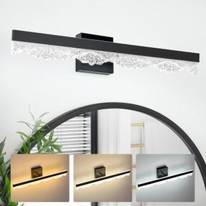 Black Bathroom Vanity Light Fixtures Over Mirror 25.6inch, Dimmable 3CCT 12W LED Bathroom Light Fixture, Modern Vanity Wall Lighting for Bedroom, Dressing Room, Cloak Room