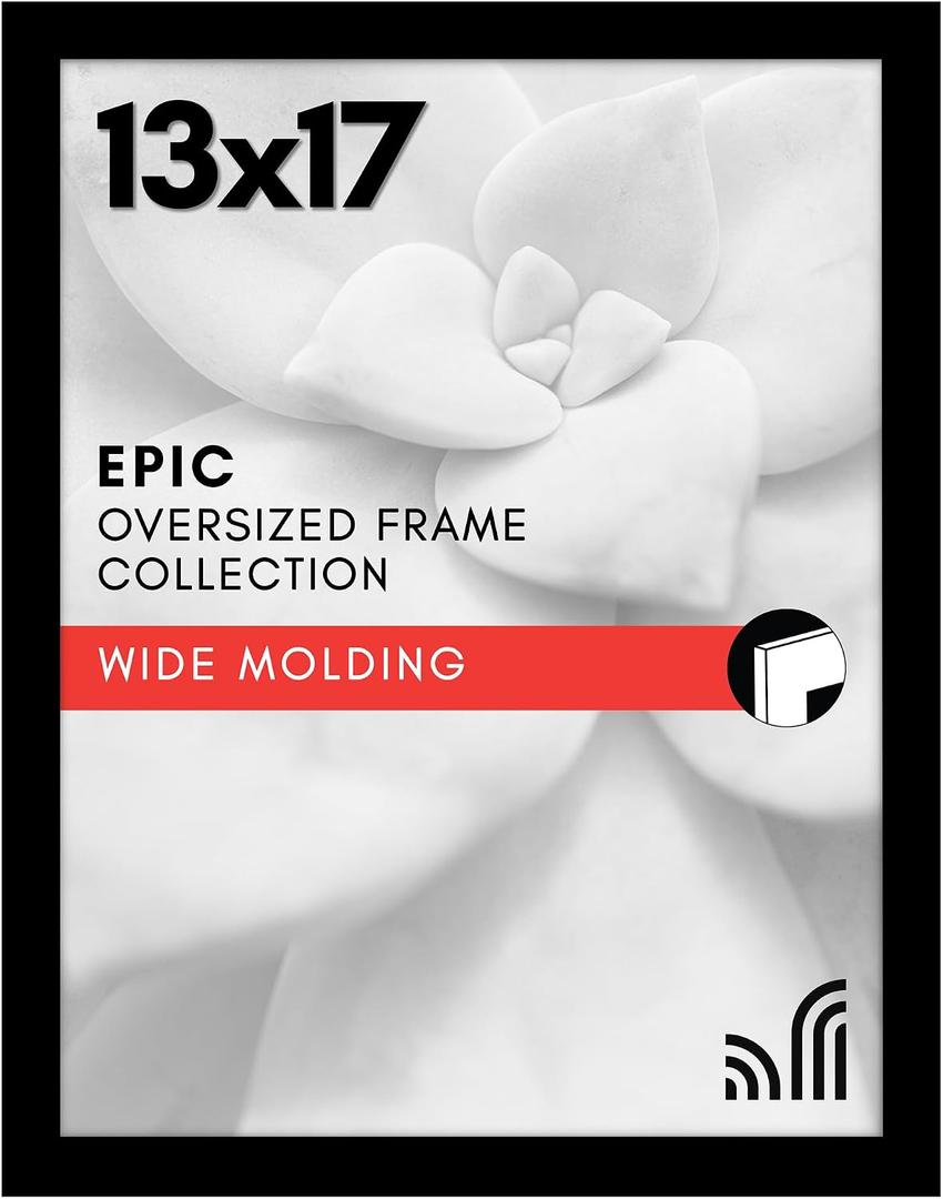 Americanflat 13x17 Picture Frame with Polished Plexiglass - Black Picture Frame - Wide Photo Frames Made of Engineered Wood for Vertical or Horizontal Wall Display - Epic Collection - Black